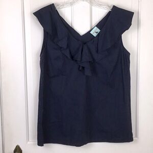 Haley and the Hound Parker Top Cotton Navy Ruffle V-Neck